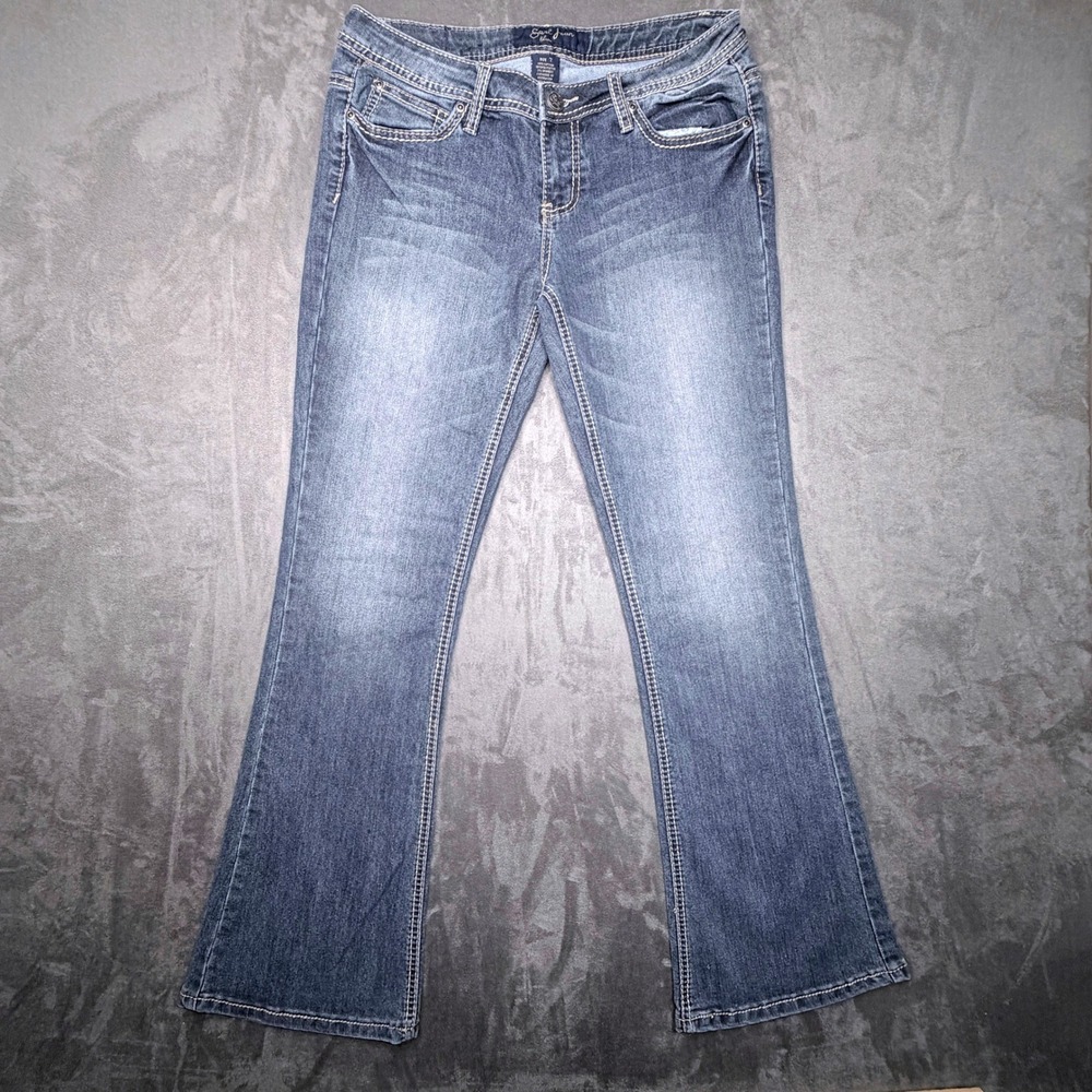 Earl Jean Womens Size 7 Bootcut Jeans Flap Pocket Blue Medium Wash Y2K Stretch